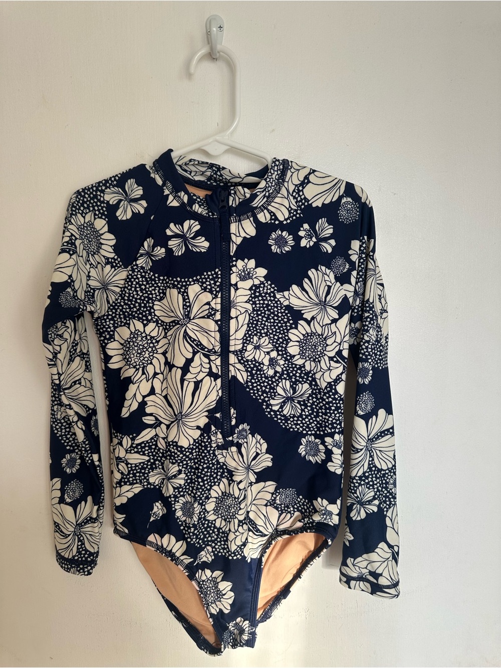 Crewcuts Navy and Cream Floral Zip Rash Guard